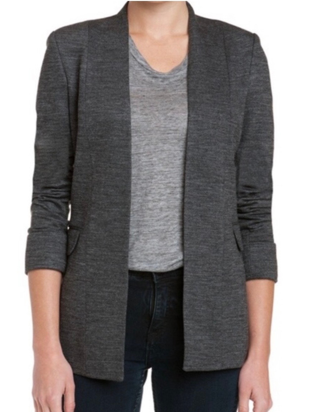 Theory Tivona Blazer Open Front Collarless Cuffed Knit Jacket Career Workwear